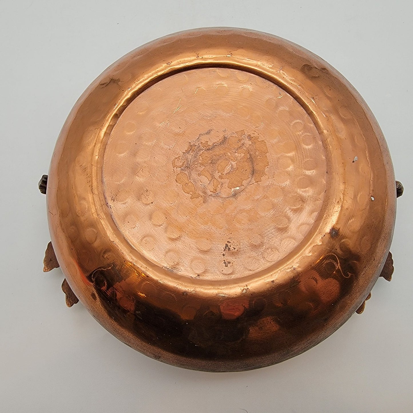 Hammered Copper and Brass Bowl With Oak Leaf Handles