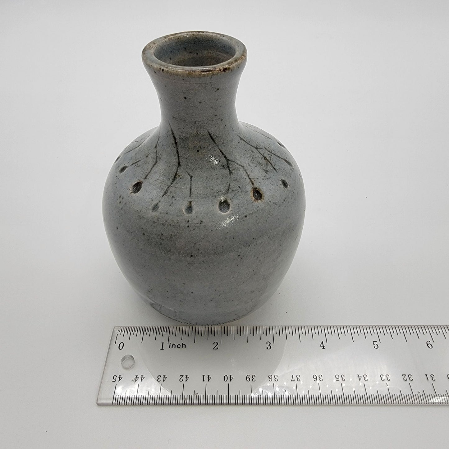 Vintage Signed 1997 Art Pottery Vase Blue Gray