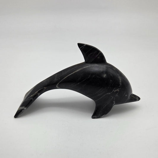 Vintage Hand-Carved Marble Stone Dolphin Sculpture