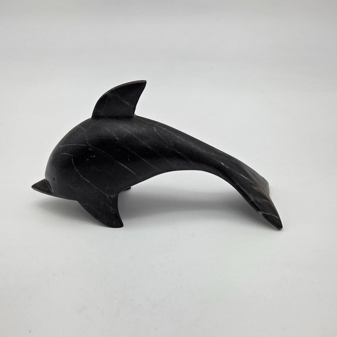 Vintage Hand-Carved Marble Stone Dolphin Sculpture