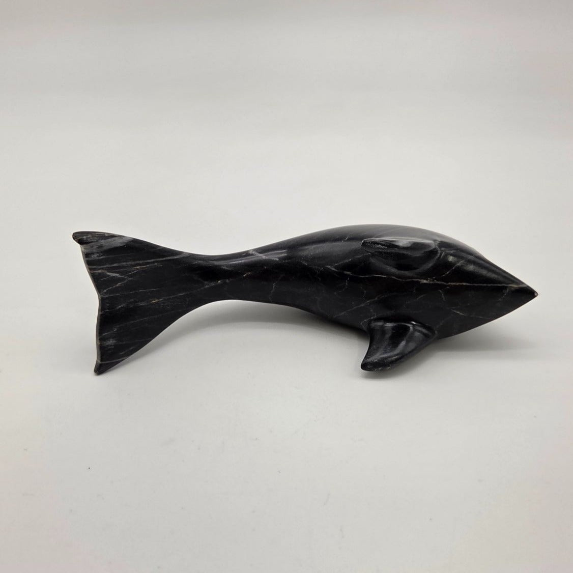 Vintage Hand-Carved Marble Stone Dolphin Sculpture