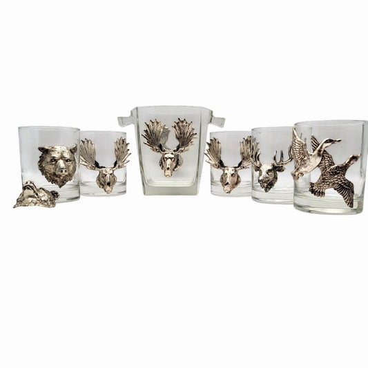 Arthur Court Sport and Game Animal Barware 6-Pcs. Set Ice Bucket & Double Old Fashioned Glasses