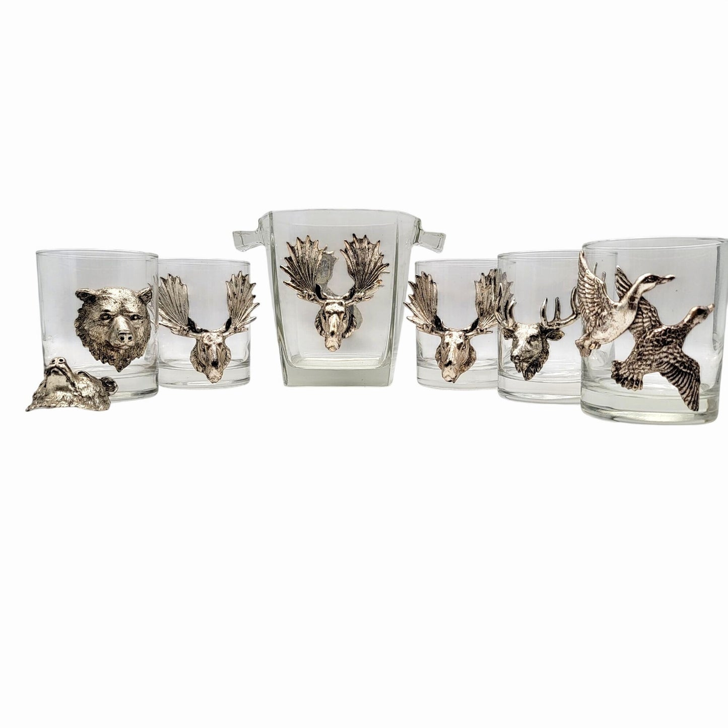 Arthur Court Sport and Game Animal Barware 6-Pcs. Set Ice Bucket & Double Old Fashioned Glasses