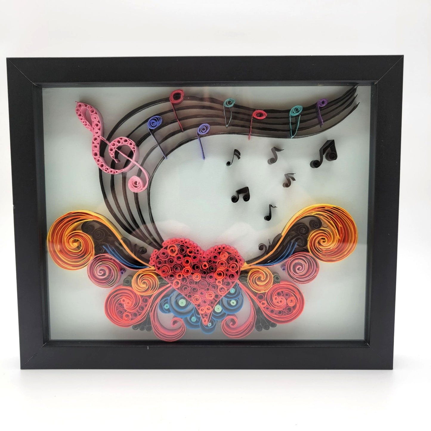 Colorful Paper Quilling Shadow Box Art Musical Heart