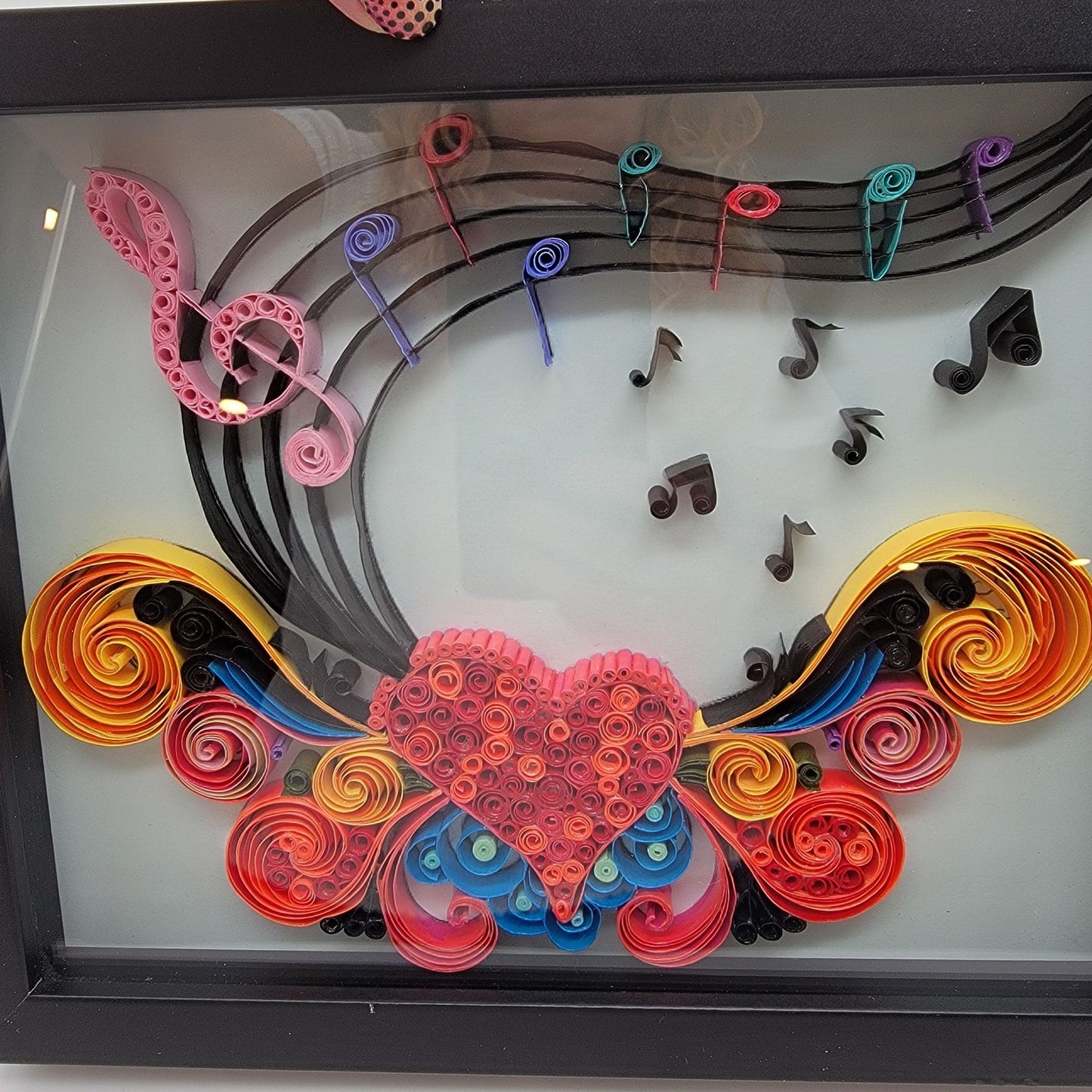 Colorful Paper Quilling Shadow Box Art Musical Heart