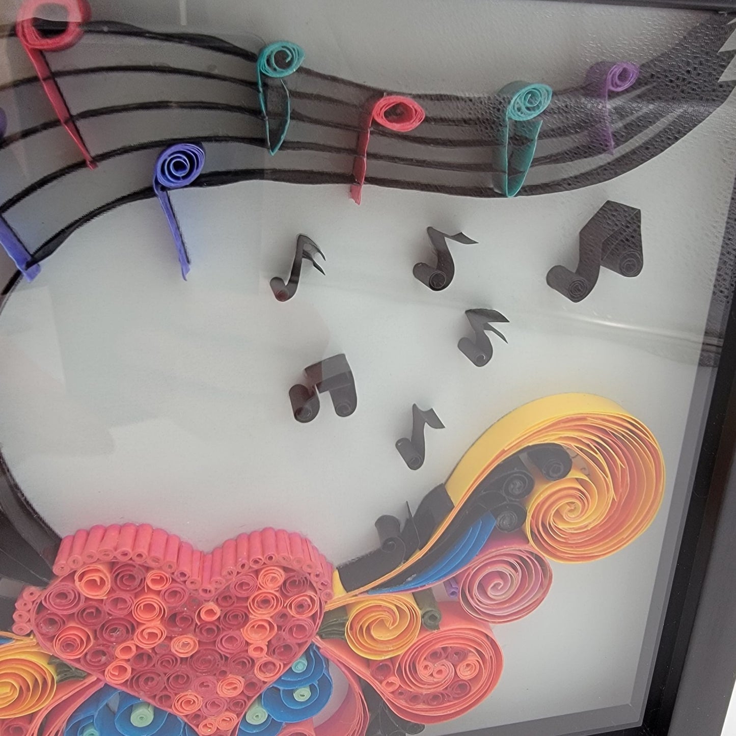 Colorful Paper Quilling Shadow Box Art Musical Heart