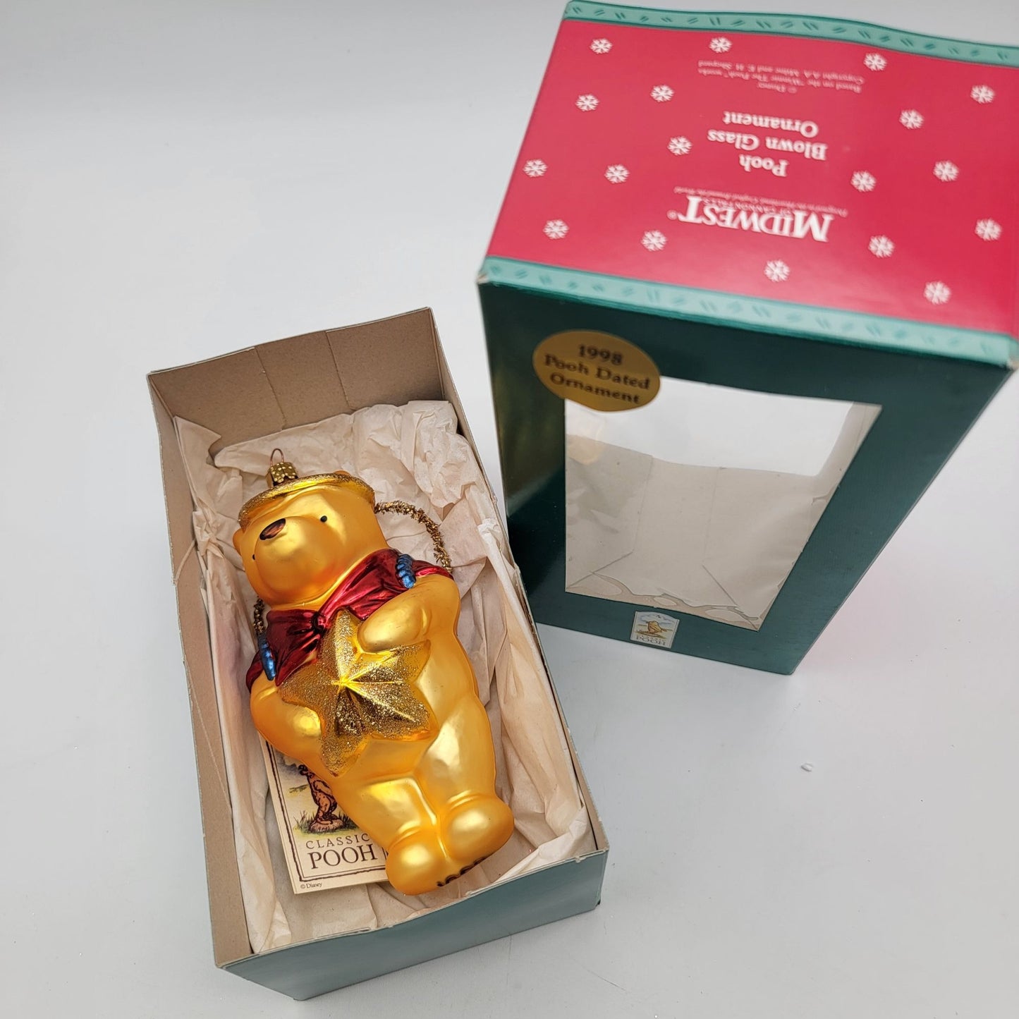1998 Disney Classic Winnie The Pooh Glass Ornament Holding Star