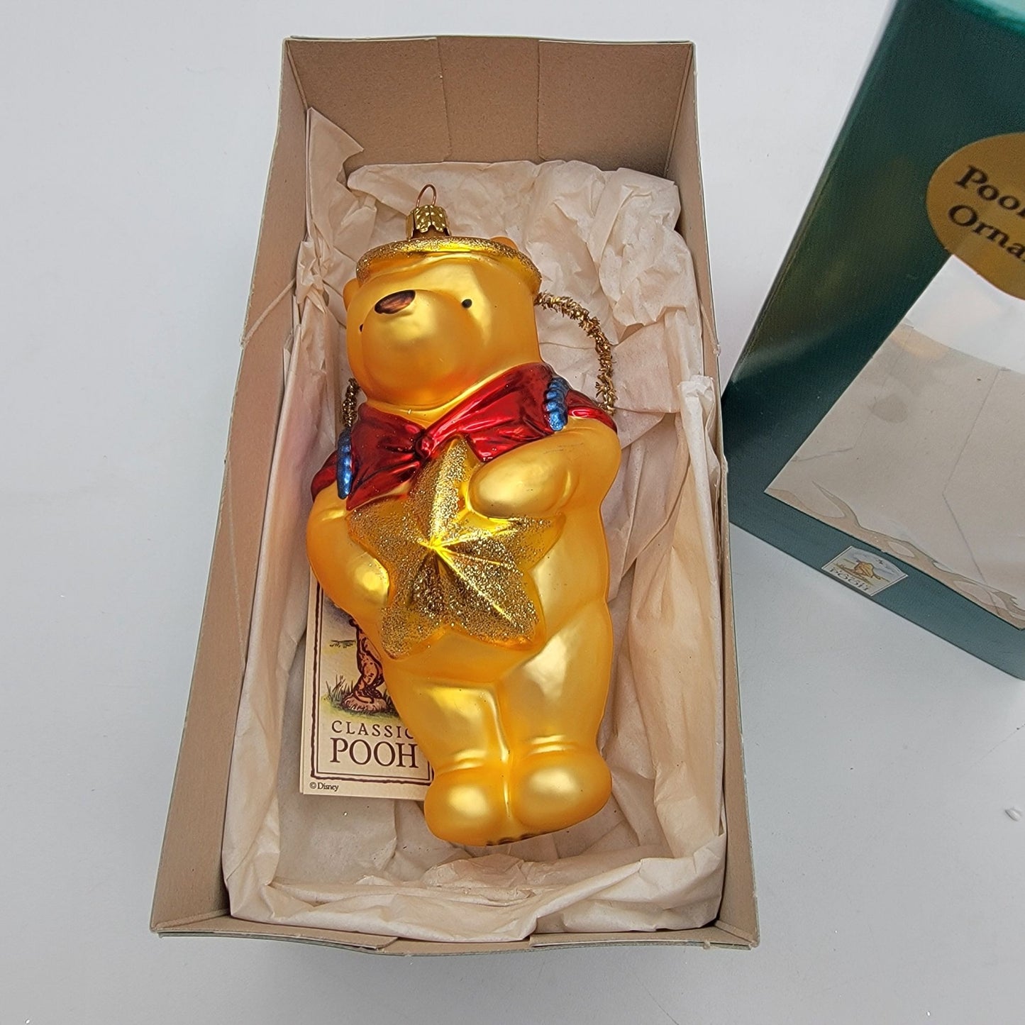 1998 Disney Classic Winnie The Pooh Glass Ornament Holding Star