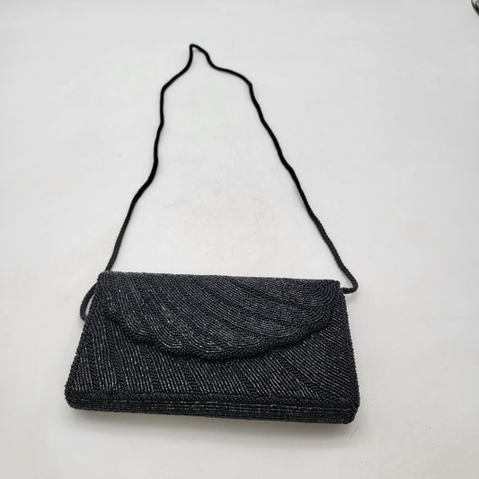 Vintage Beaded Lindsey Blake Handbag W/ Scalloped Flap & Shoulder Strap