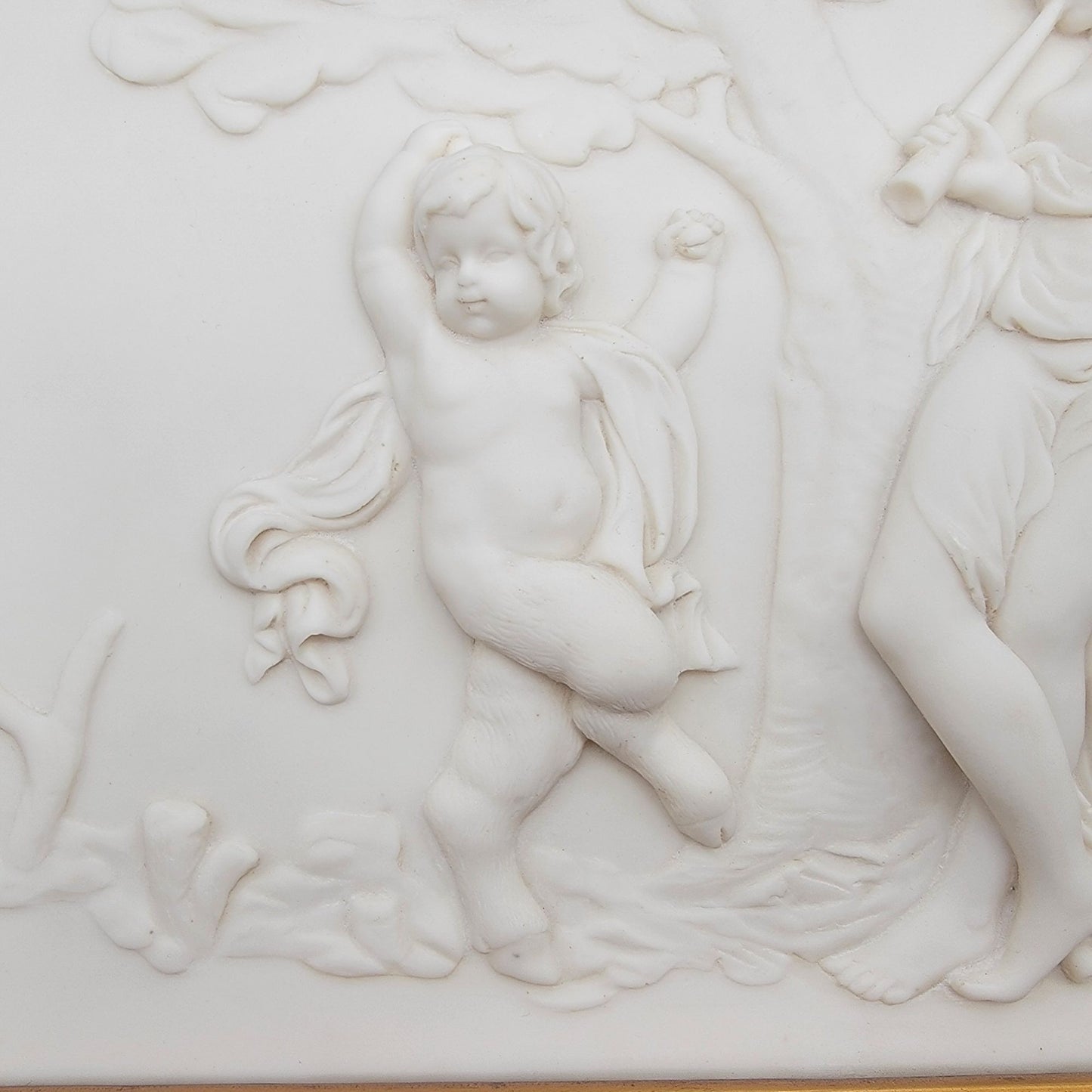 Antique Alabaster BAS Relief Art of Nymph and Putti Neoclassical Art Plaque