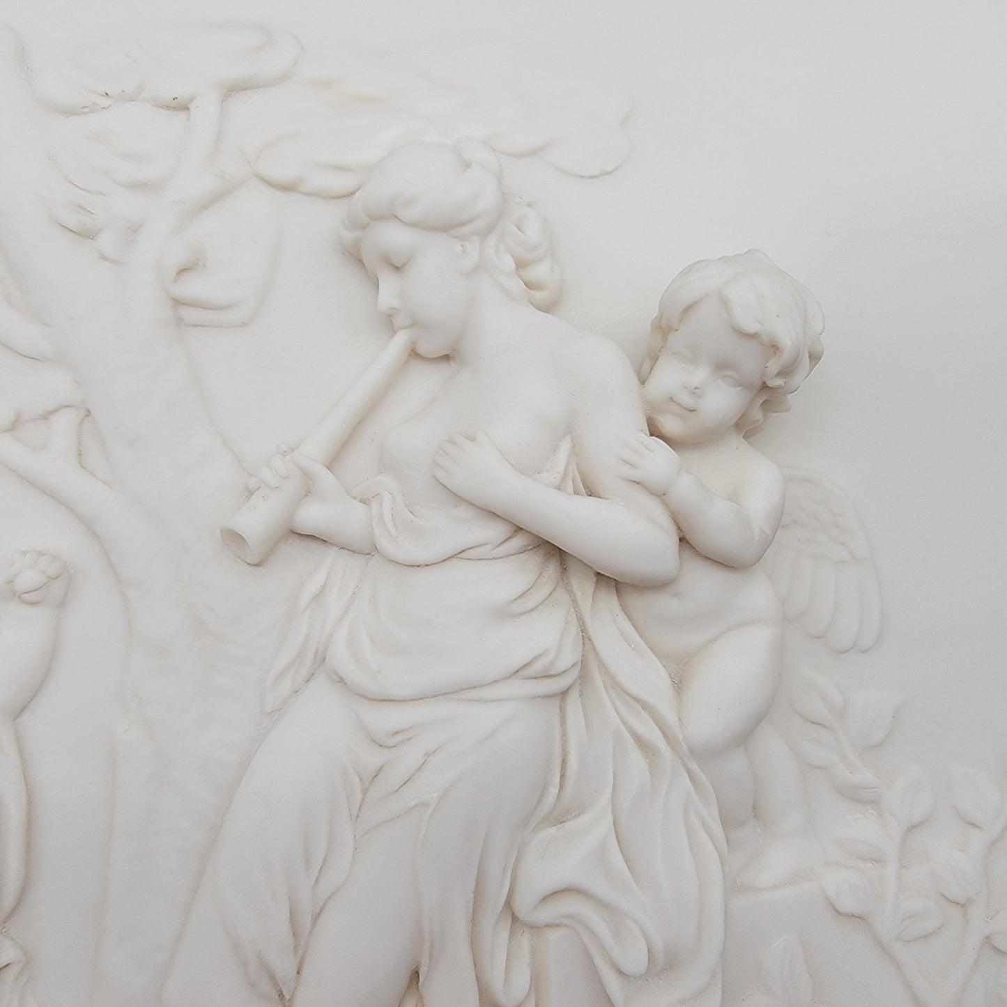 Antique Alabaster BAS Relief Art of Nymph and Putti Neoclassical Art Plaque