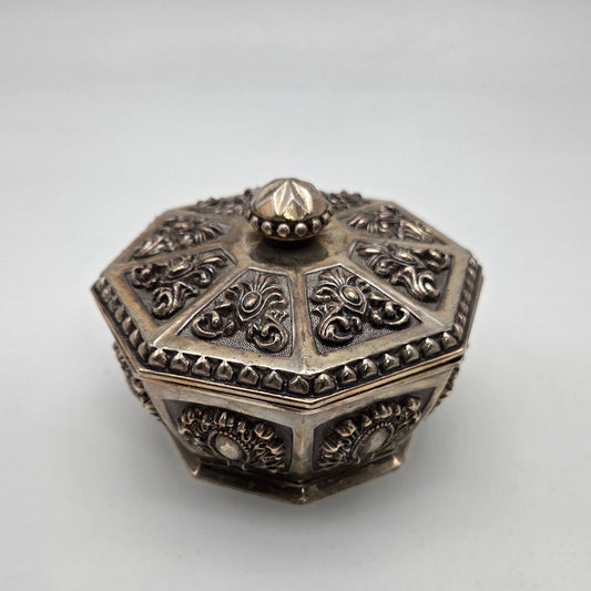Vintage Silver-Plated Octagonal Jewelry Trinket Box