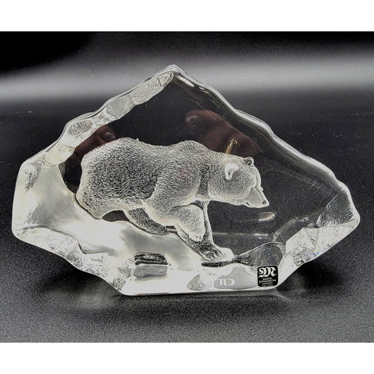Mats Jonasson Crystal Grizzly Bear Paperweight Signed 3607