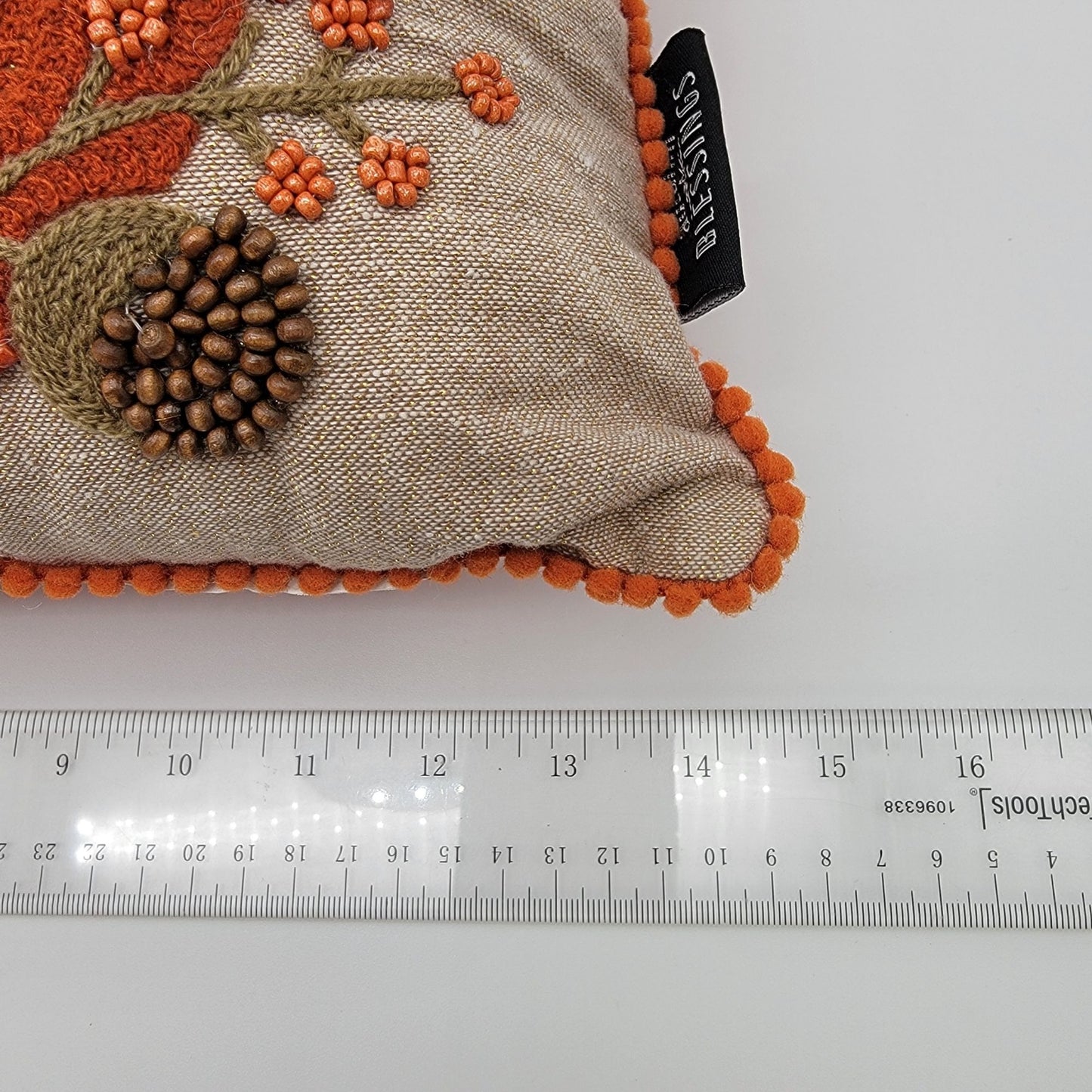 Autumn Blessings Beaded Embroidered Throw Pillow Pumpkin & Mushrooms