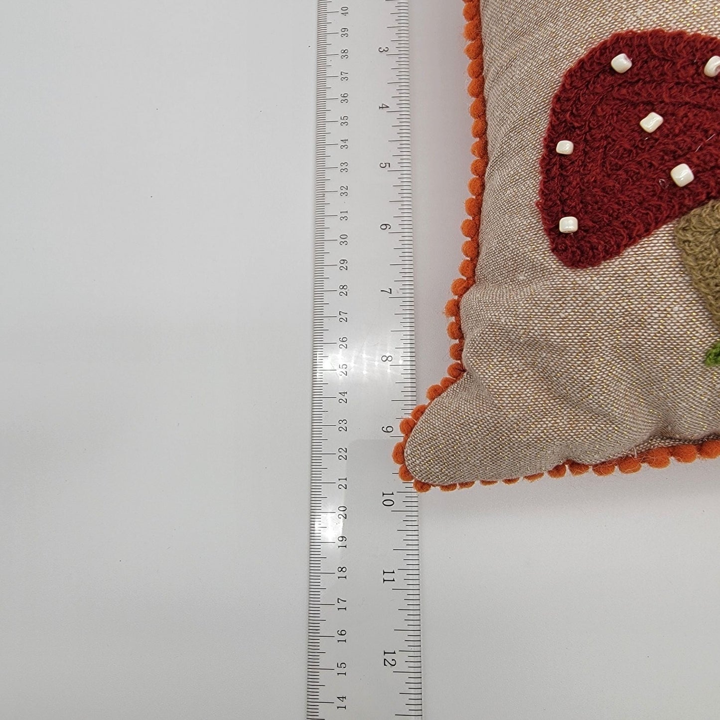 Autumn Blessings Beaded Embroidered Throw Pillow Pumpkin & Mushrooms