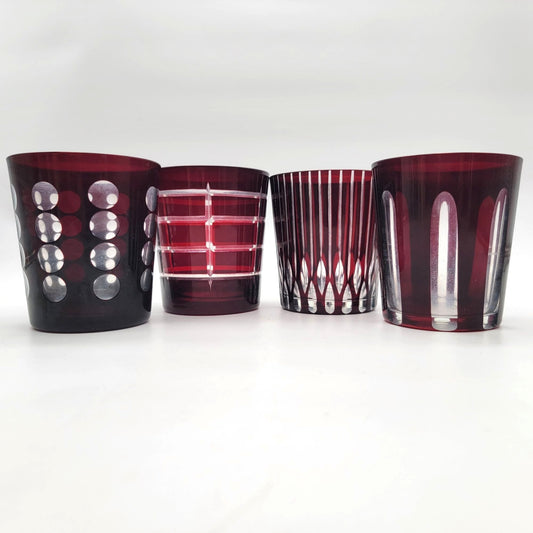 Vintage Ruby Red Cut To Clear Double Old Fashioned Glasses Set Of 4