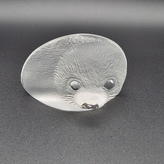 Mats Jonasson Signed Crystal Baby Seal Paperweight 8803
