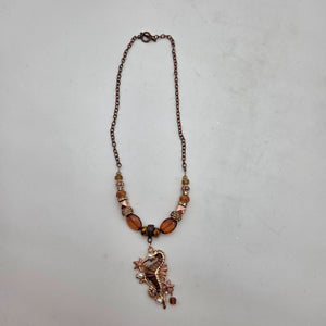OOAK Handmade Copper-Toned Enameled Seahorse Pendant Necklace