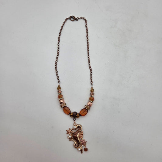 OOAK Handmade Copper-Toned Enameled Seahorse Pendant Necklace