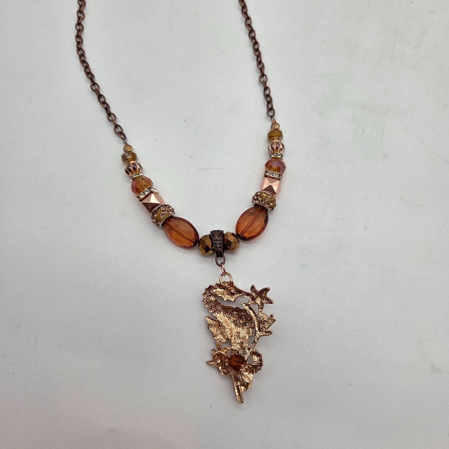 OOAK Handmade Copper-Toned Enameled Seahorse Pendant Necklace