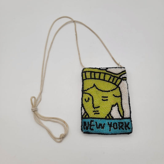 Beaded Lady Liberty New York Small Coin Purse Evening Bag With Strap