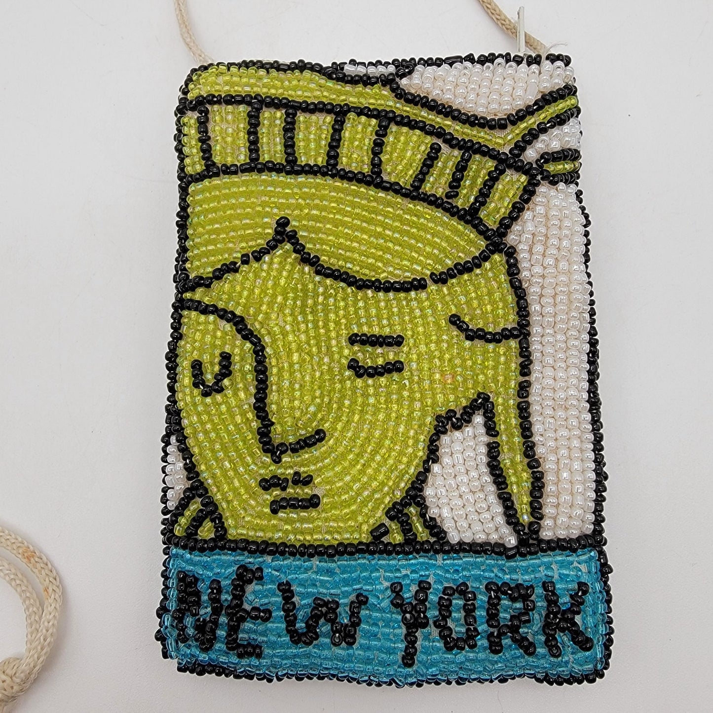 Beaded Lady Liberty New York Small Coin Purse Evening Bag With Strap