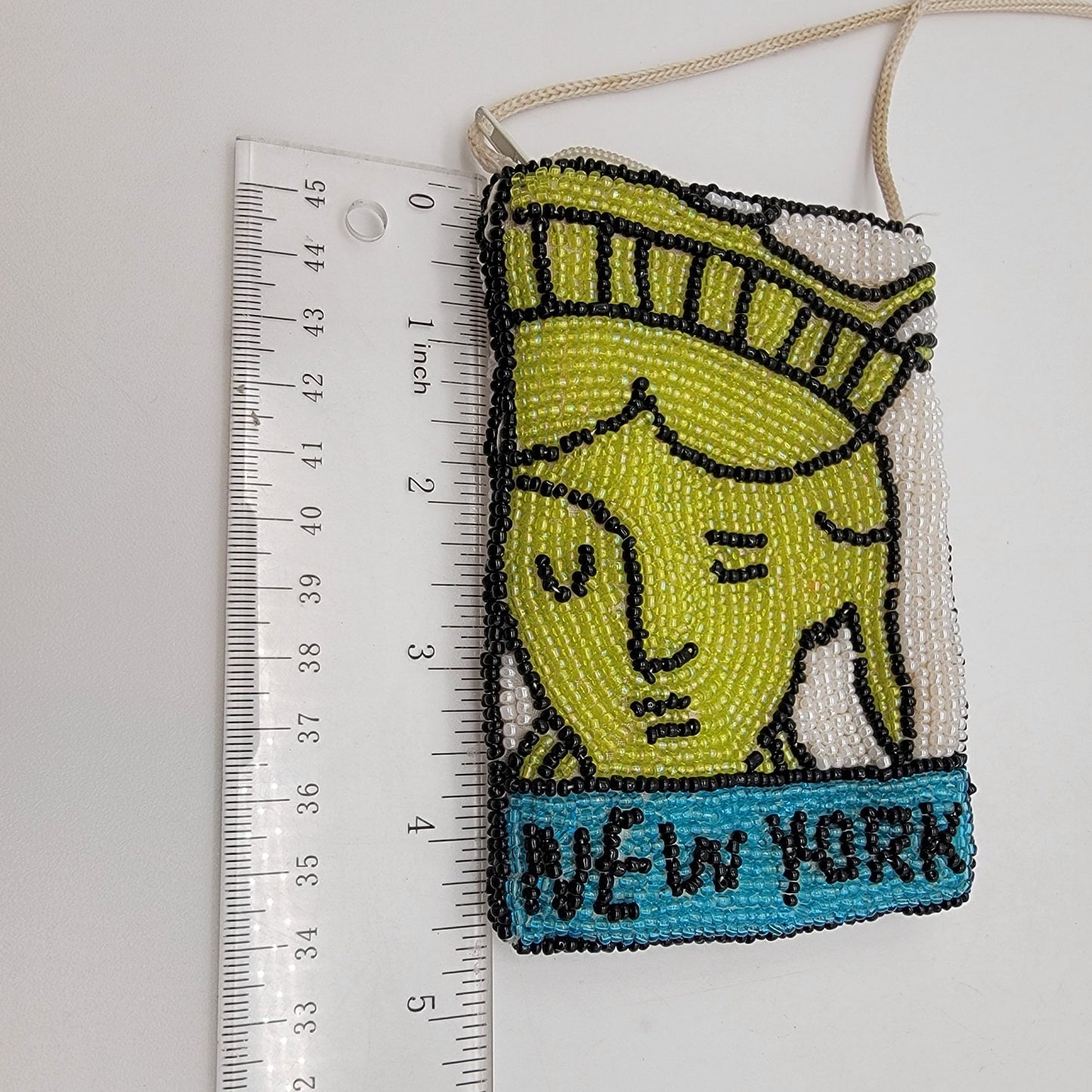 Beaded Lady Liberty New York Small Coin Purse Evening Bag With Strap