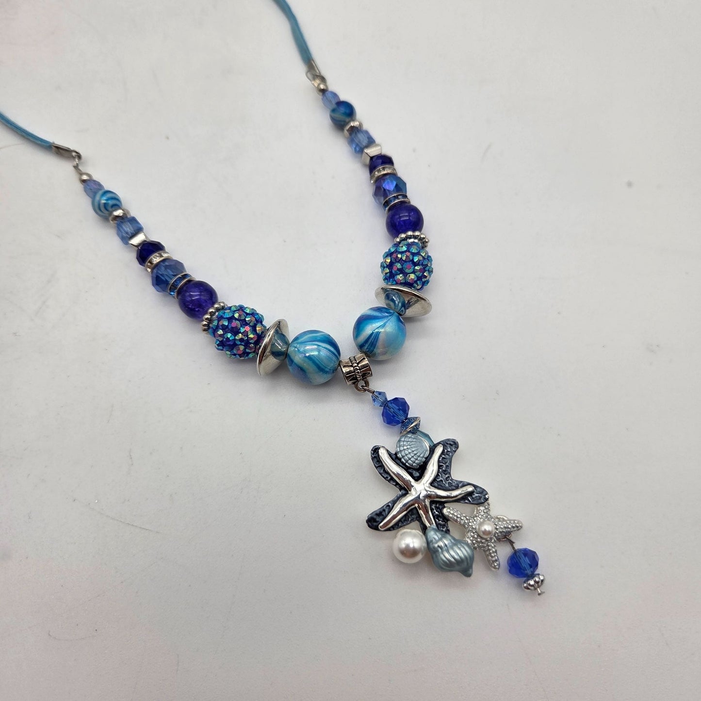 OOAK Handmade Beaded Starfish Cluster Pendant Necklace