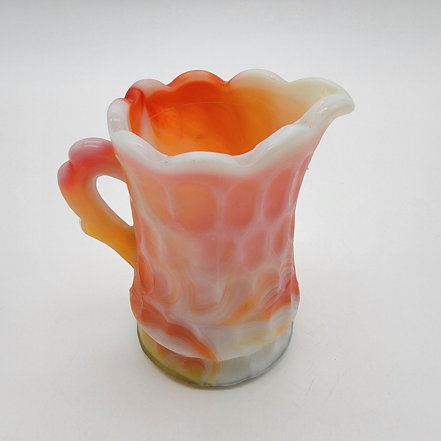 Vintage Kanawha Orange Slag Glass Miniature Pitcher Creamer Thumbprint