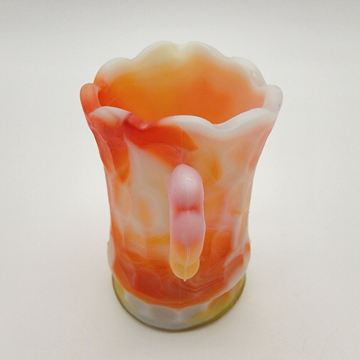 Vintage Kanawha Orange Slag Glass Miniature Pitcher Creamer Thumbprint