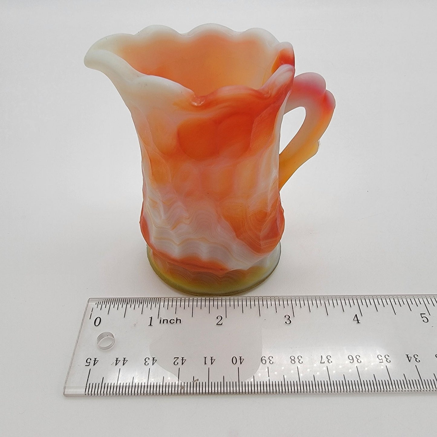Vintage Kanawha Orange Slag Glass Miniature Pitcher Creamer Thumbprint