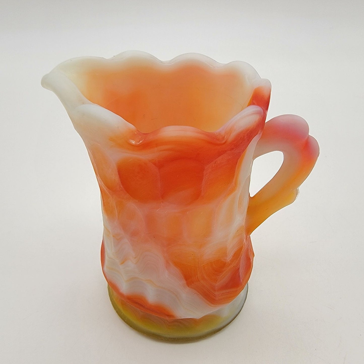 Vintage Kanawha Orange Slag Glass Miniature Pitcher Creamer Thumbprint