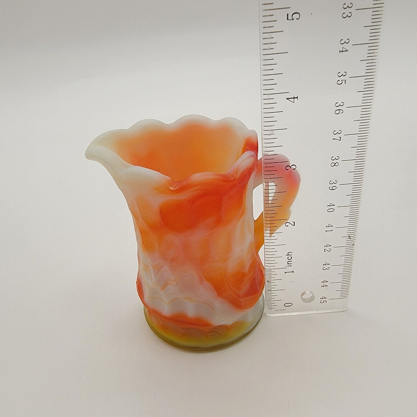 Vintage Kanawha Orange Slag Glass Miniature Pitcher Creamer Thumbprint