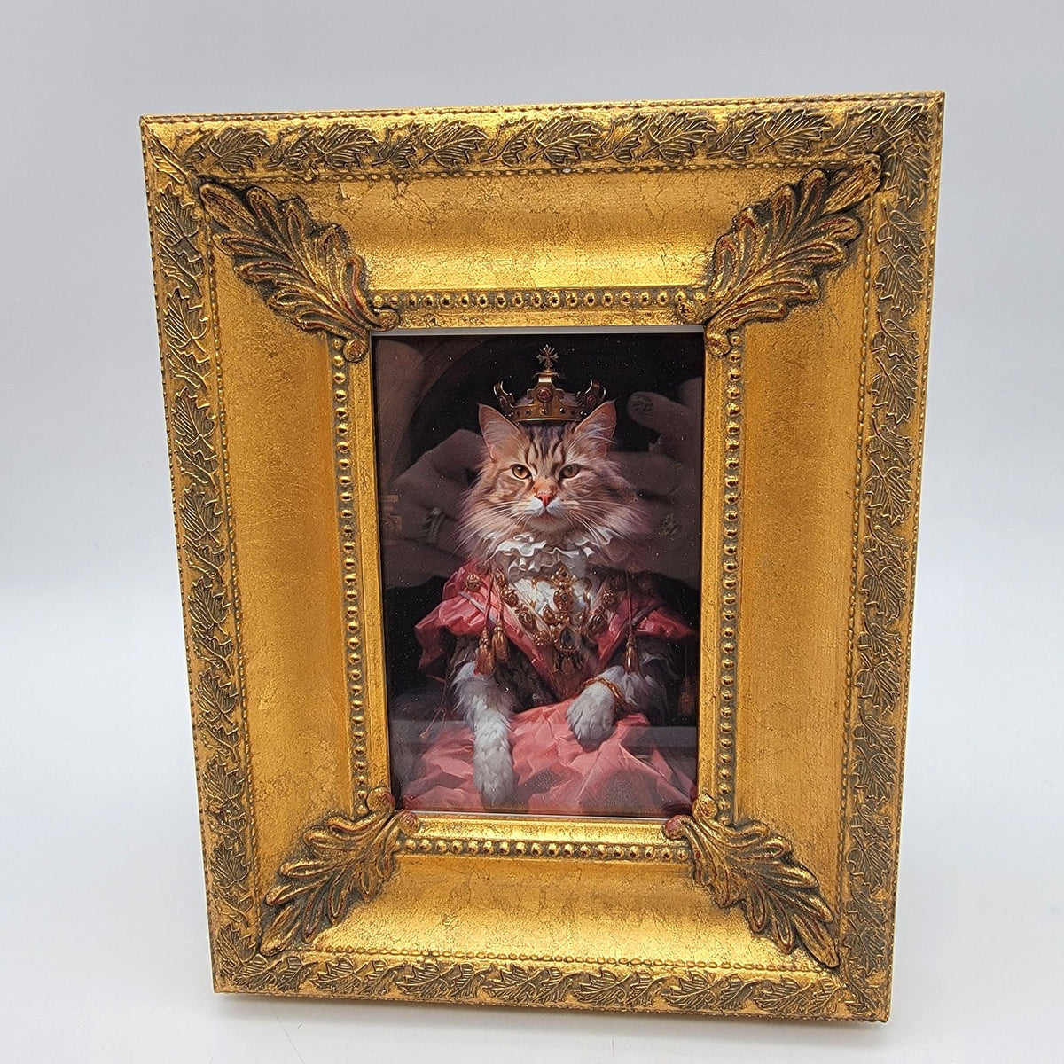 Whimsical Victorian Cat Art Print in Ornate Gold Frame
