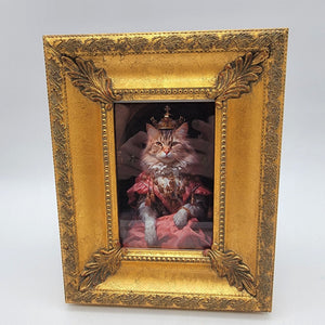 Whimsical Victorian Cat Art Print in Ornate Gold Frame