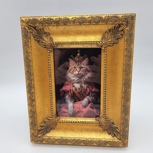Whimsical Victorian Cat Art Print in Ornate Gold Frame