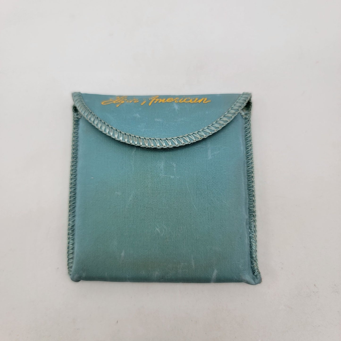 Vintage Elgin American Gold-Tone Square Powder Compact With Floral Design & Turquoise Case