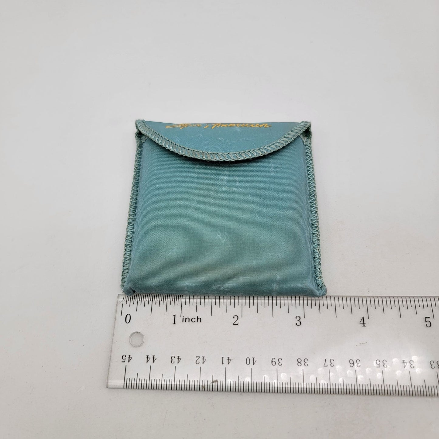 Vintage Elgin American Gold-Tone Square Powder Compact With Floral Design & Turquoise Case