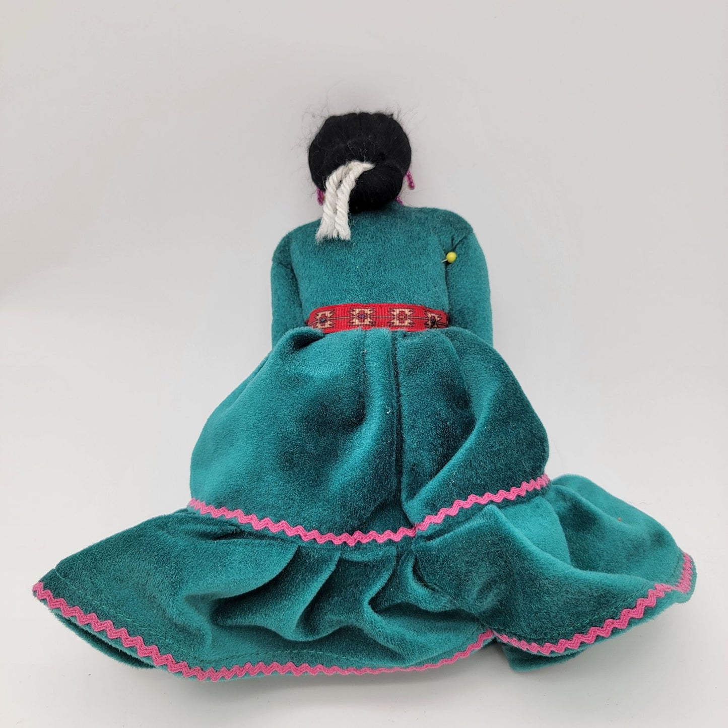 Vintage Navajo Dine Doll With Teal Velvet Dress