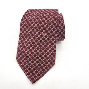 Vintage Gucci Burgundy Silk Tie With GG Diamond Lattice Pattern