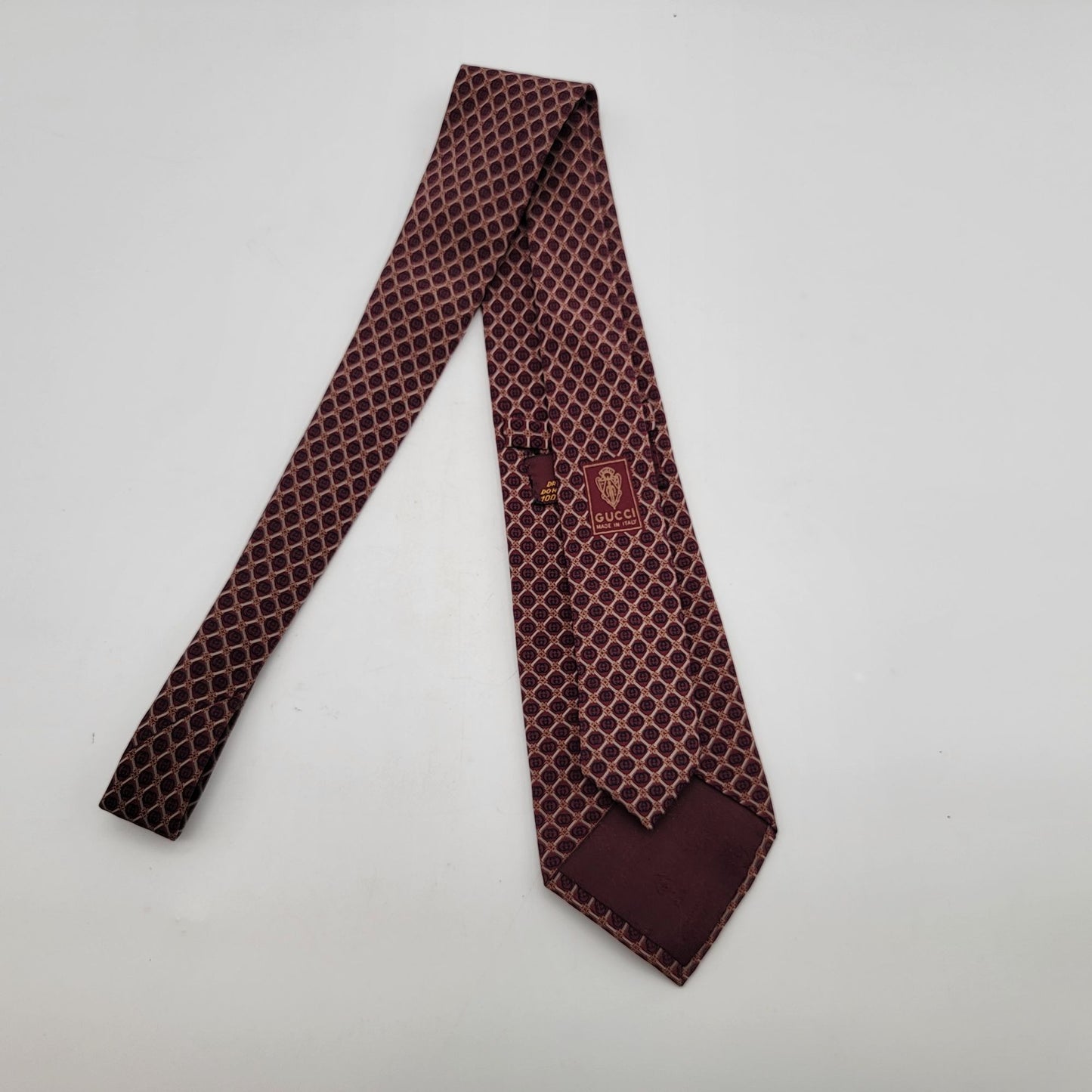 Vintage Gucci Burgundy Silk Tie With GG Diamond Lattice Pattern