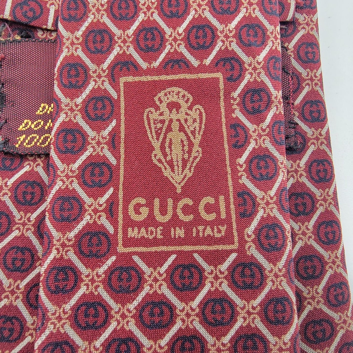 Vintage Gucci Burgundy Silk Tie With GG Diamond Lattice Pattern