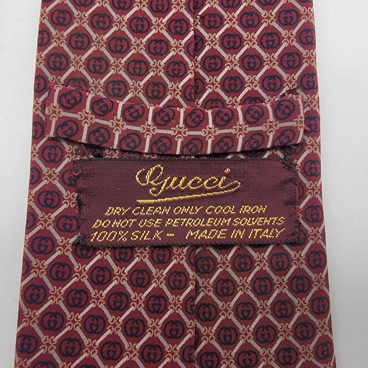 Vintage Gucci Burgundy Silk Tie With GG Diamond Lattice Pattern