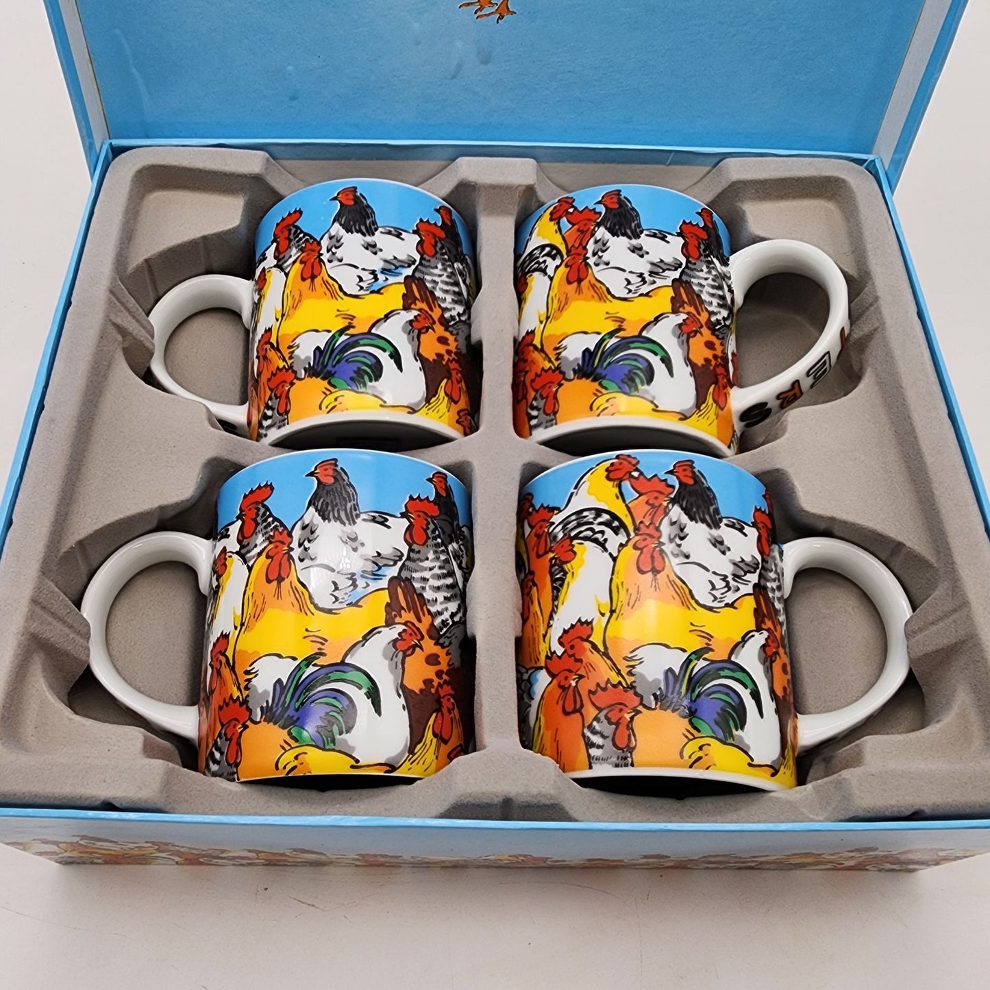 Vintage Paul Cardew Roosters Mug Set (4) in Original Box