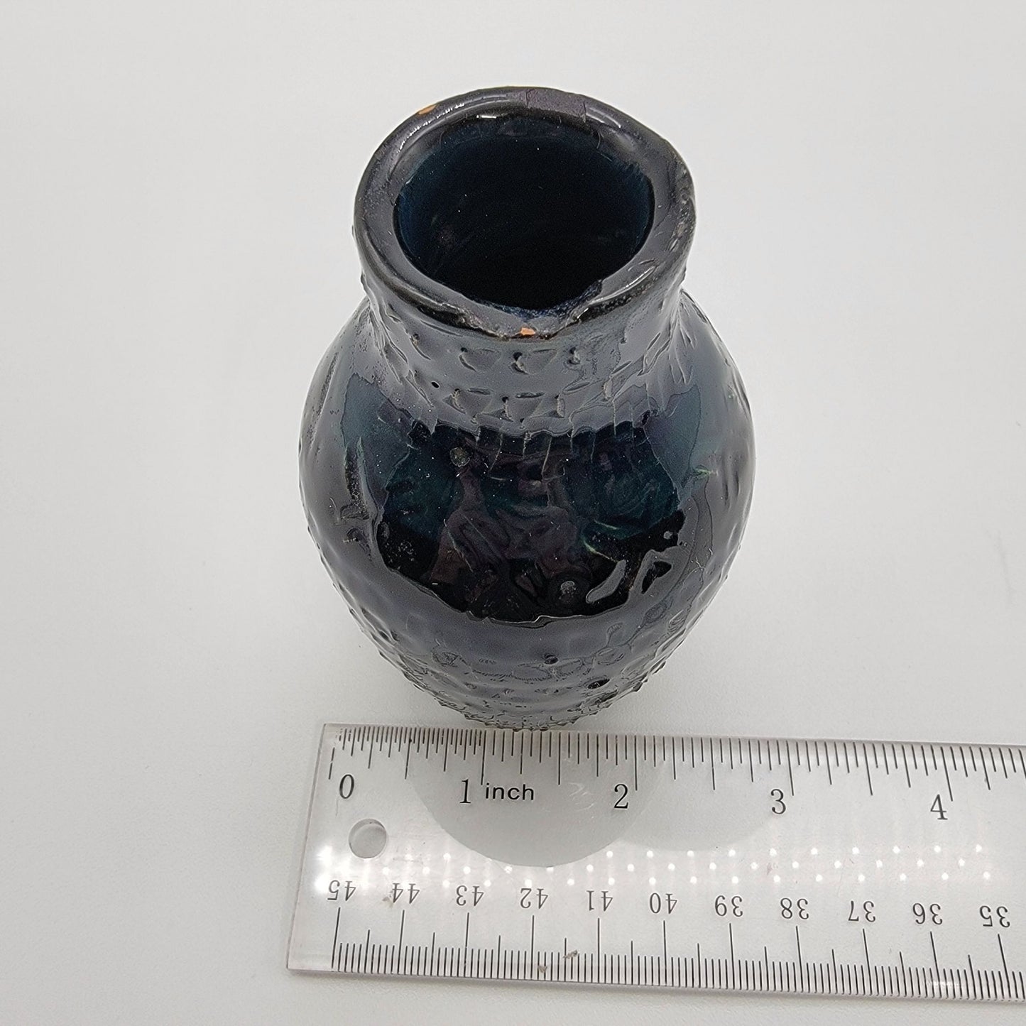 Vintage Quirky Art Pottery Vase Textured Deep Blue