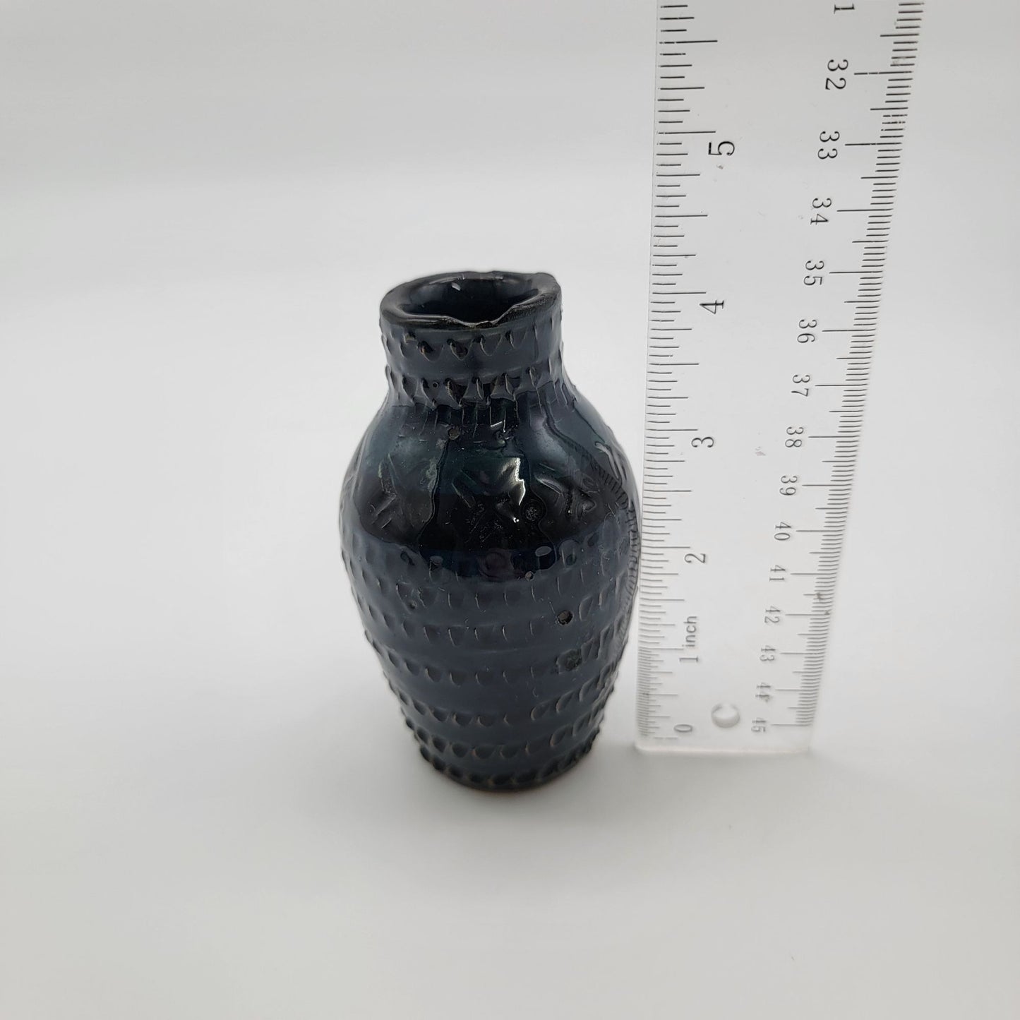 Vintage Quirky Art Pottery Vase Textured Deep Blue