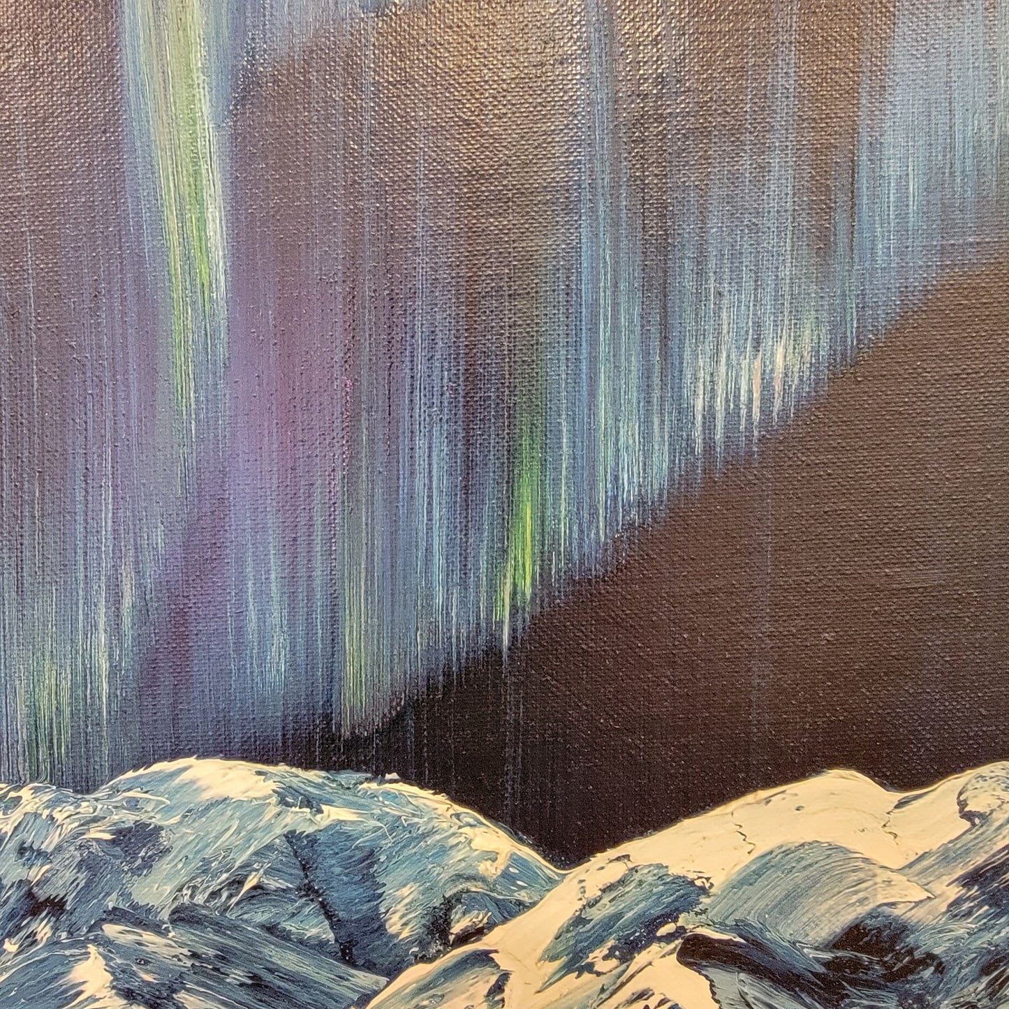 Northern Lights Snowy Mountains Original Painting On Board Framed Signed Mona