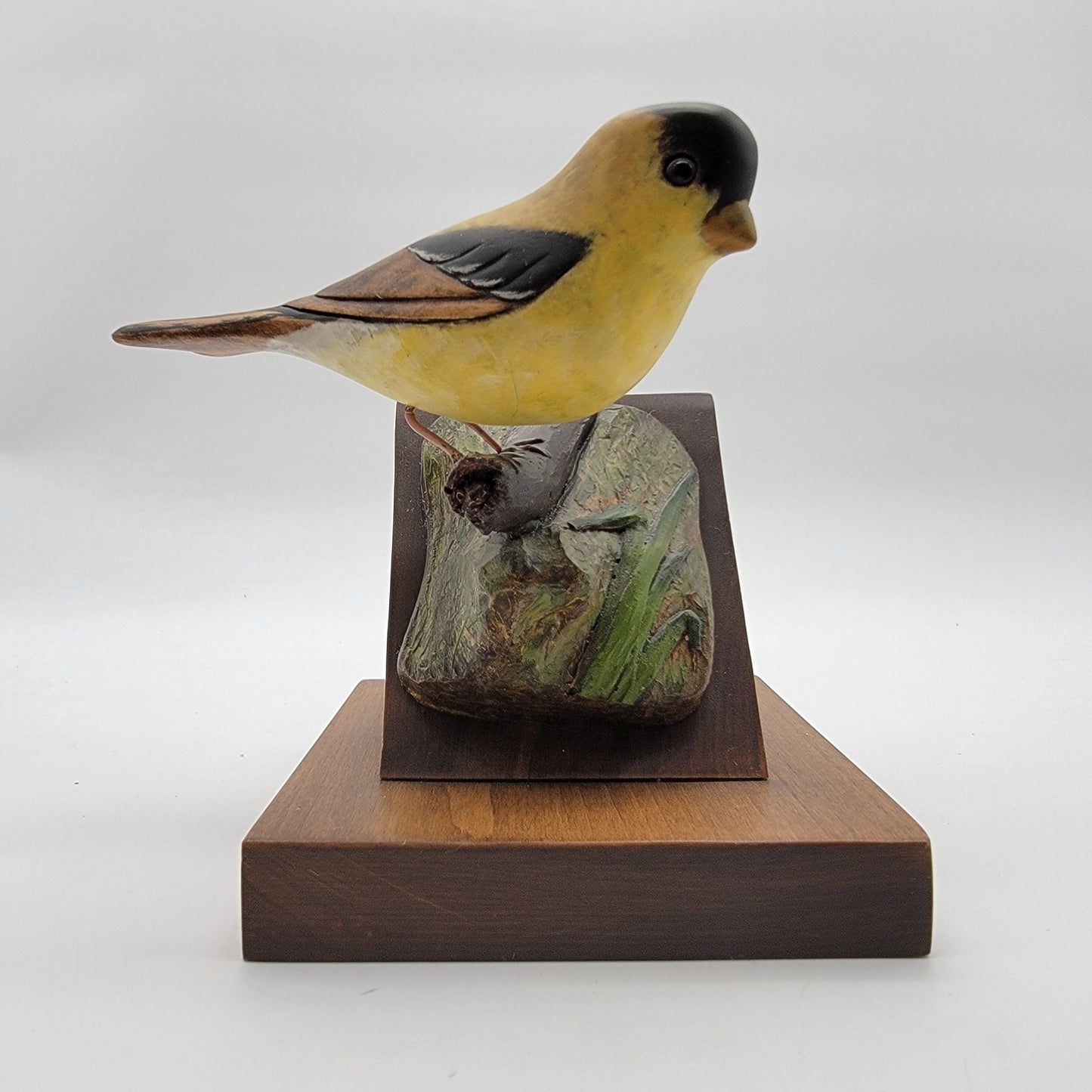 1983 Grant Goltz Hand Carved Goldfinch Wood Bird Sculpture