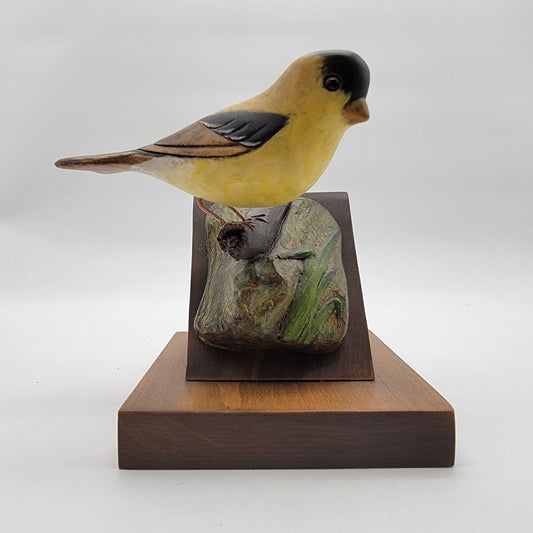 1983 Grant Goltz Hand Carved Goldfinch Wood Bird Sculpture