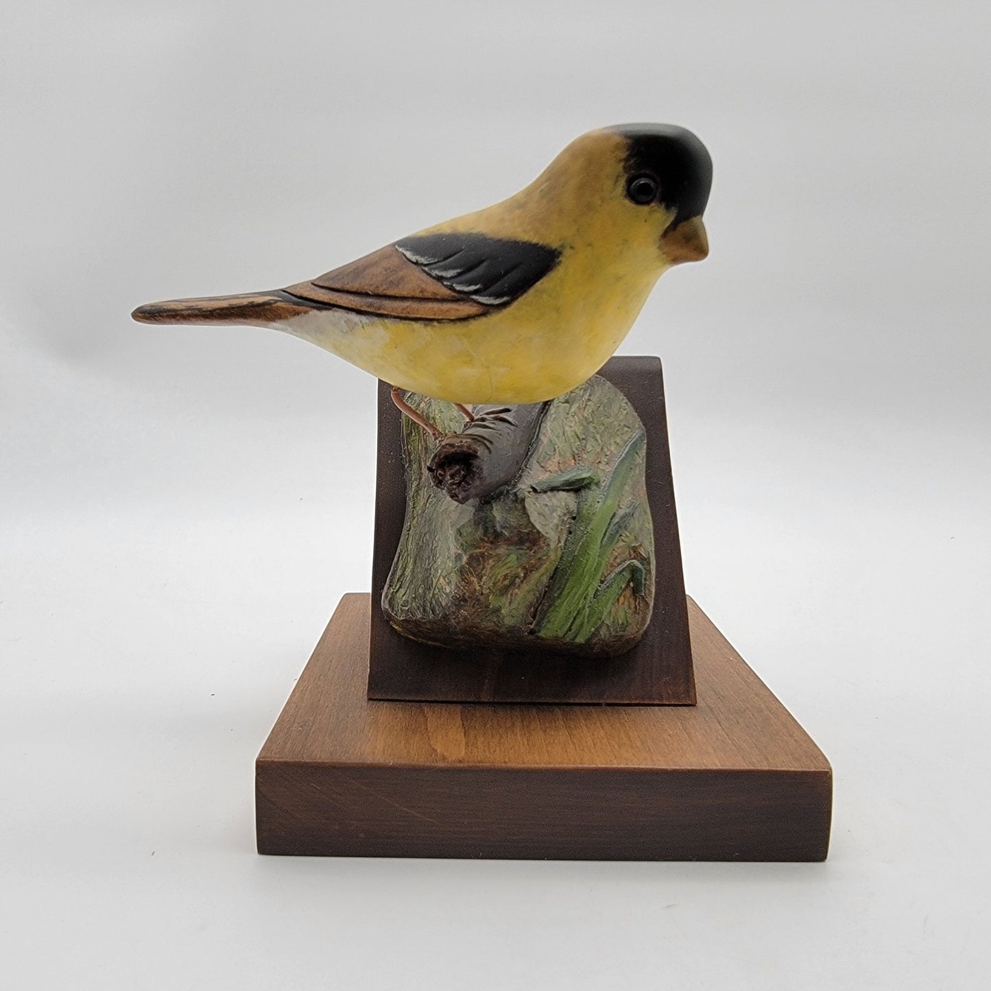 1983 Grant Goltz Hand Carved Goldfinch Wood Bird Sculpture